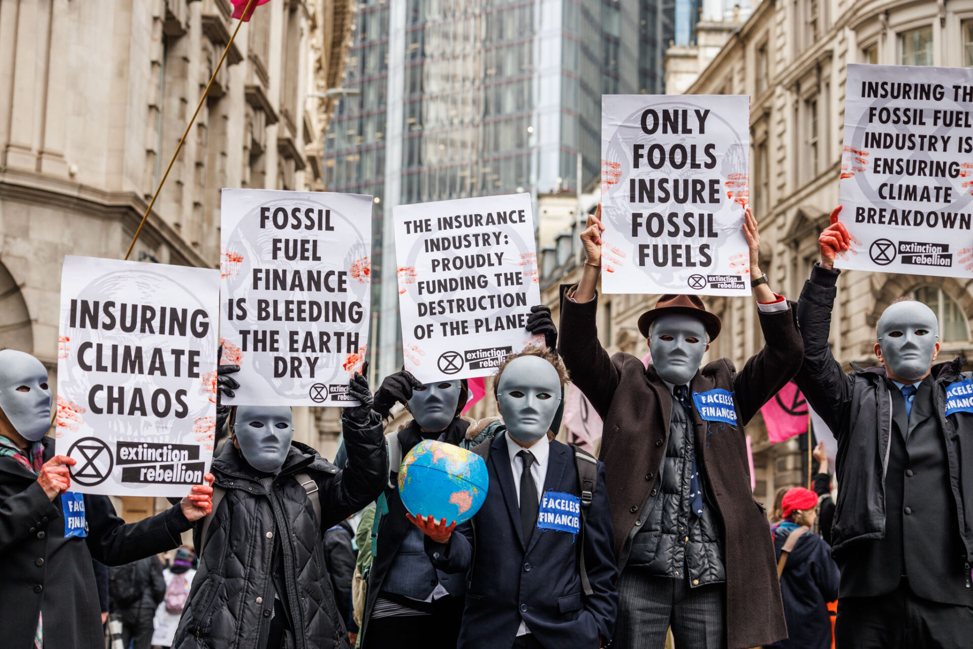 27th Feb. 2024. City of London. 'Insure Our Futures' campaigners occupy the lobby of Talbot Insurance in protest at its insurance of new fossil fuel projects.